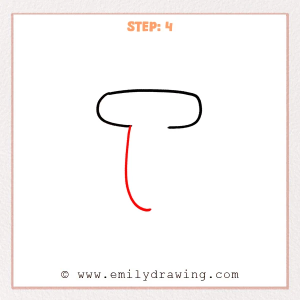 how to draw a bubble letter t - Bubble letter t drawing in progress with the rounded top bar and a long curved line extending downward from the left underside to start the stem.